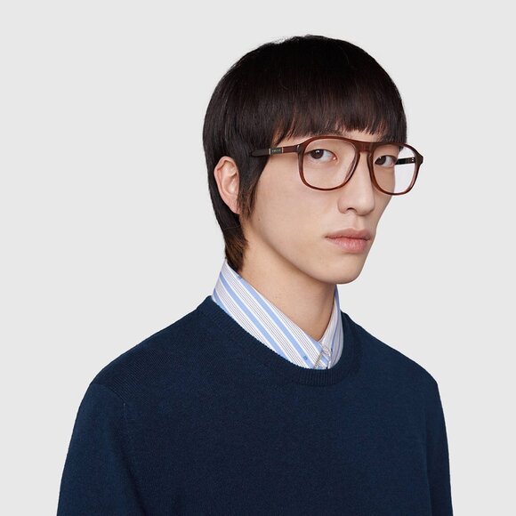 Gucci GG0844O 001 Eyeglasses Black 55mm Aviator Frame - Picture 3 of 10